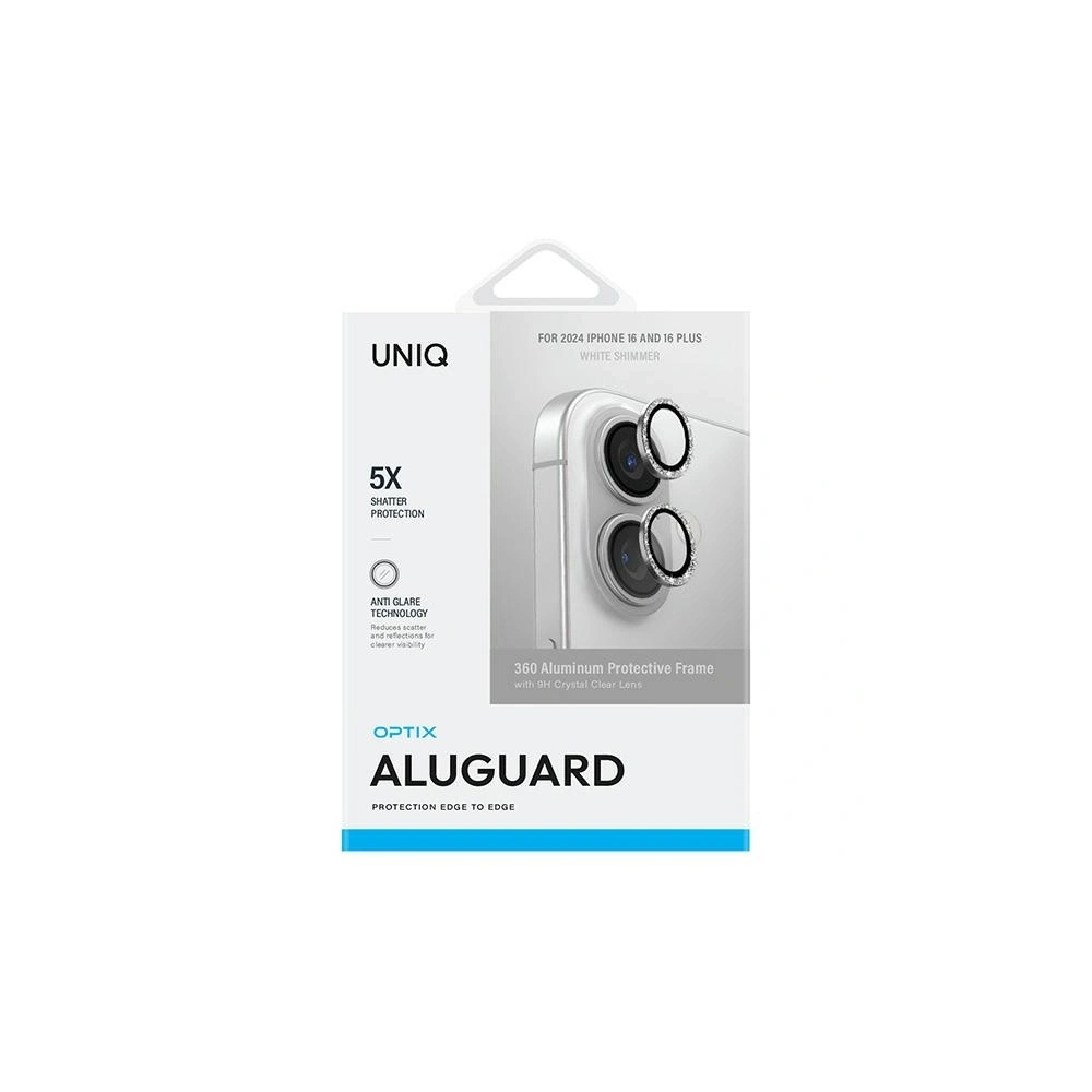 Szkło na obiektyw aparatu UNIQ Optix Aluminium Camera Lens Protector Apple iPhone 16 / 16 Plus white shimmer - iPhone 16 Plus - Uniq