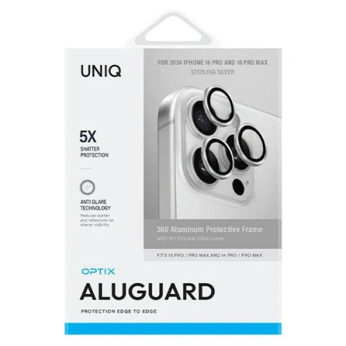 Kup Protector de lentilă din aluminiu UNIQ Optix Apple iPhone 16 Pro / 16 Pro Max argintiu sterling - UNIQ1257 - {ean13} - Sklep Home Screen