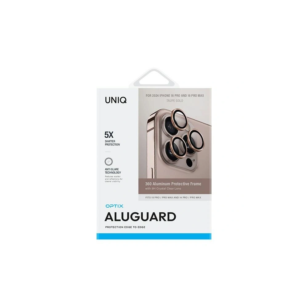 Szkło na obiektyw aparatu UNIQ Optix Aluminium Camera Lens Protector Apple iPhone 16 Pro / 16 Pro Max taupe gold - iPhone 16 Pro Max - Uniq