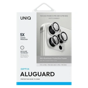 Kup UNIQ Optix Aluminium Kamera Lencsevédő Apple iPhone 16 Pro / 16 Pro Max fehér csillogás - UNIQ1259 - {ean13} - Sklep Home Screen