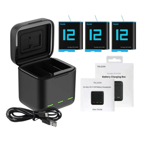 Buy Telesin three-channel box charger + 3 TELESIN batteries for GoPro Hero 9 / 10 / 11 / 12 - TLS164 - {ean13} - Home Screen Store Europe