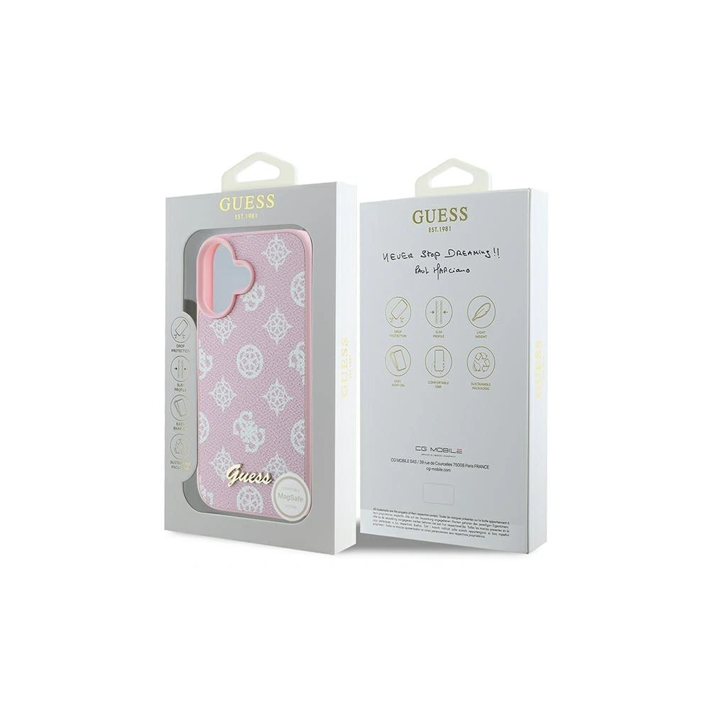Etui Guess GUHMP16MPGPYSP Apple iPhone 16 Plus hardcase Peony Script Logo MagSafe różowy/pink