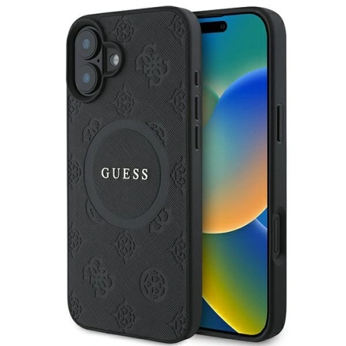 Kup Guess GUHMP16SPSAPSMEK Apple iPhone 16 tvrdý kryt Saffiano Peony Classic Logo MagSafe černý - GUE3624 - {ean13} - Sklep Home Screen