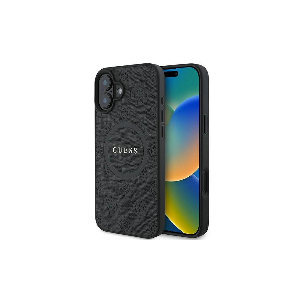 Etui Guess GUHMP16SPSAPSMEK Apple iPhone 16 hardcase Saffiano Peony Classic Logo MagSafe czarny/black