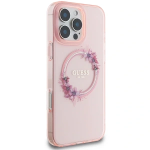 Buy Guess GUHMP16XHFWFCP Apple iPhone 16 Pro Max hardcase IML Flowers Wreath MagSafe pink - GUE3625 - {ean13} - Home Screen Store Europe