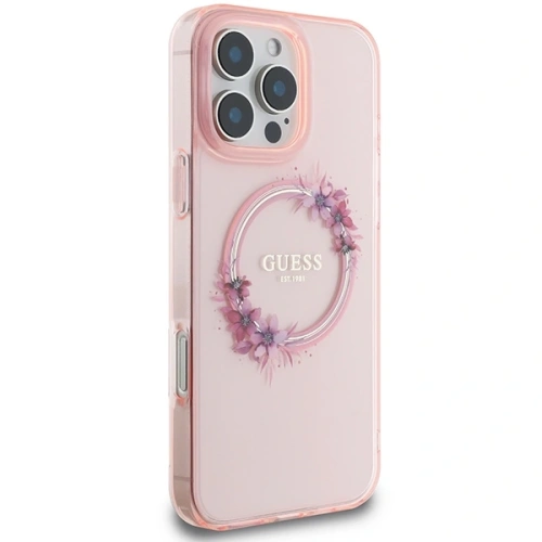 Buy Guess GUHMP16XHFWFCP Apple iPhone 16 Pro Max hardcase IML Flowers Wreath MagSafe pink - GUE3625 - {ean13} - Home Screen Store Europe
