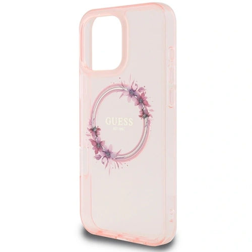 Buy Guess GUHMP16XHFWFCP Apple iPhone 16 Pro Max hardcase IML Flowers Wreath MagSafe pink - GUE3625 - {ean13} - Home Screen Store Europe