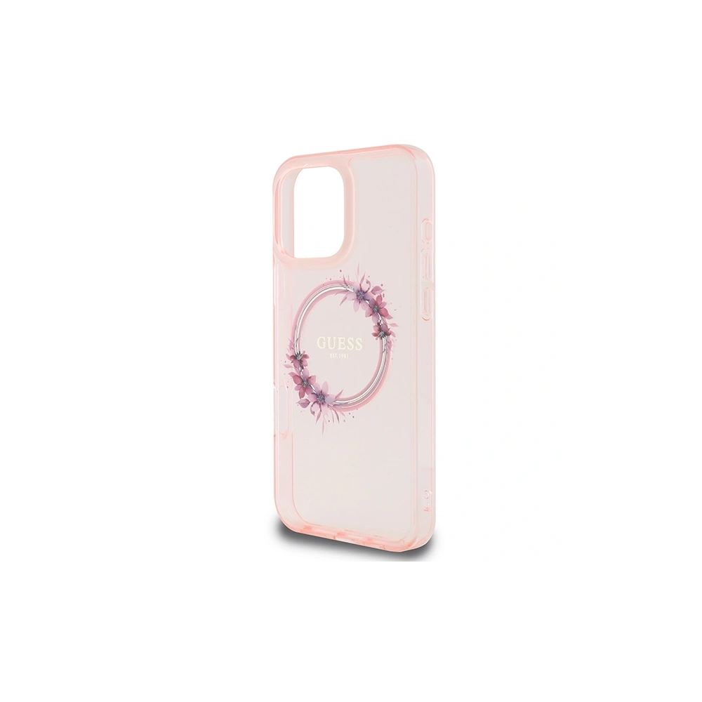 Etui Guess GUHMP16XHFWFCP Apple iPhone 16 Pro Max hardcase IML Flowers Wreath MagSafe różowy/pink