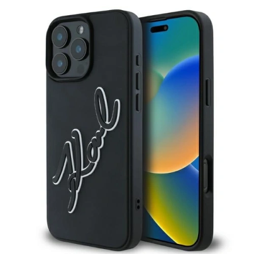 Buy Karl Lagerfeld KLHCP16X3DRKSDLK Apple iPhone 16 Pro Max hardcase 3D Rubber Bicolor Signature black - KLD21680 - {ean13} - Home Screen Store Europe