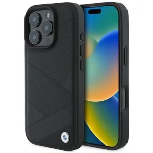 Buy BMW BMHCP16L23RCGPK Apple iPhone 16 Pro hardcase Sign Leather Crossing Lines Pattern black - BMW687 - {ean13} - Home Screen Store Europe