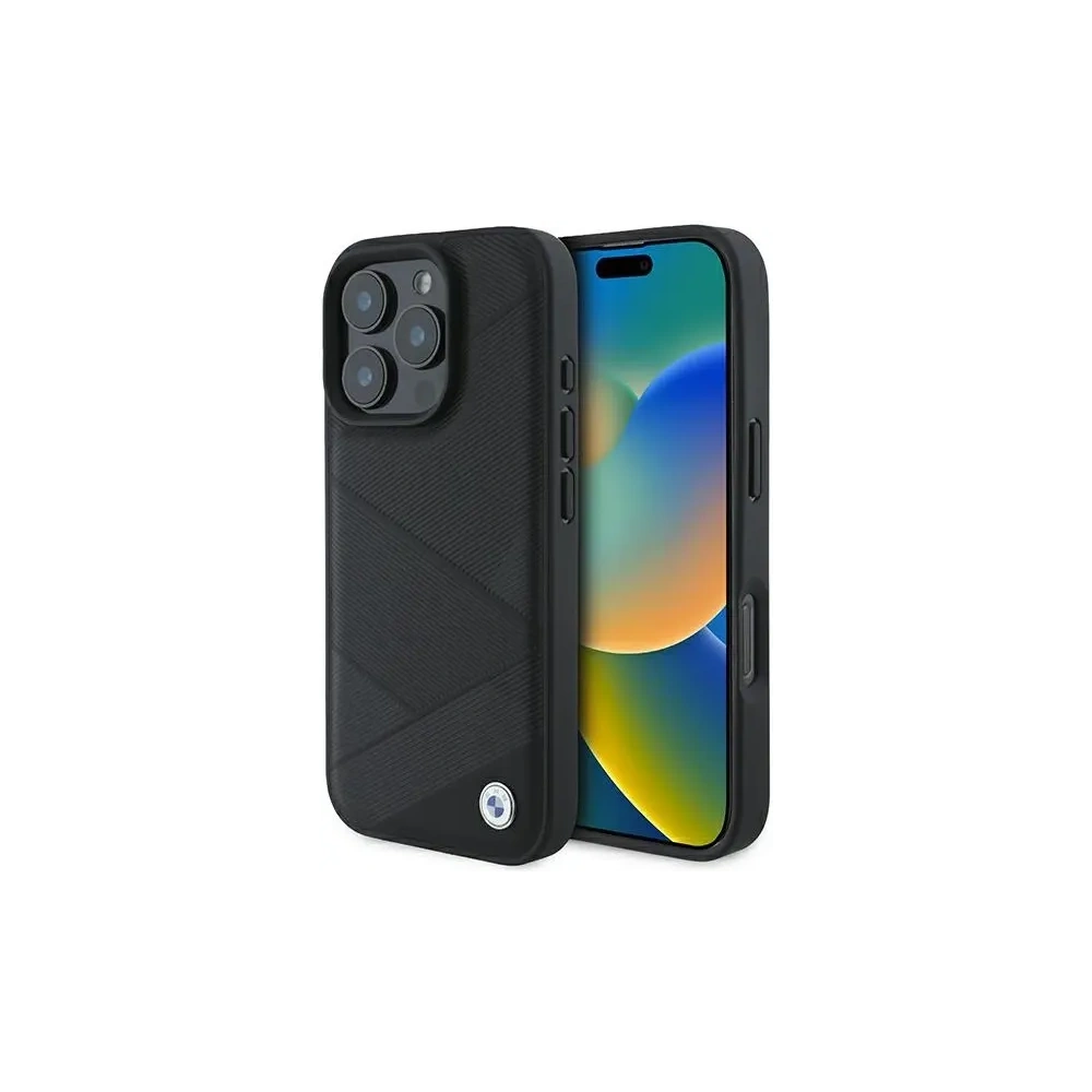 Etui BMW BMHCP16L23RCGPK Apple iPhone 16 Pro hardcase Sign Leather Crossing Lines Pattern czarny/black