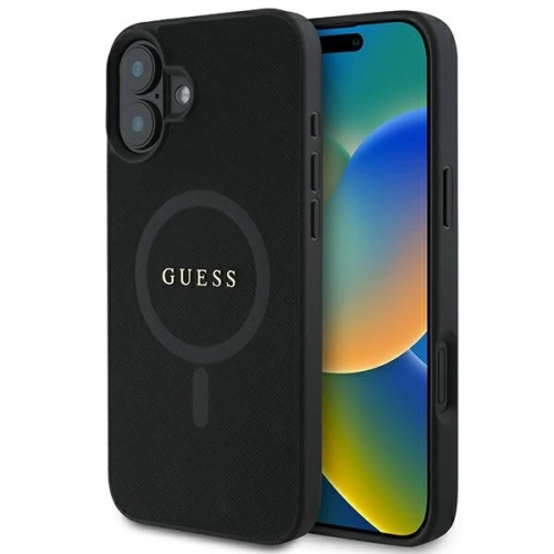 Buy Guess GUHMP16MPSAHMCK Apple iPhone 16 Plus hardcase Saffiano Classic Logo MagSafe black - GUE3626 - {ean13} - Home Screen Store Europe