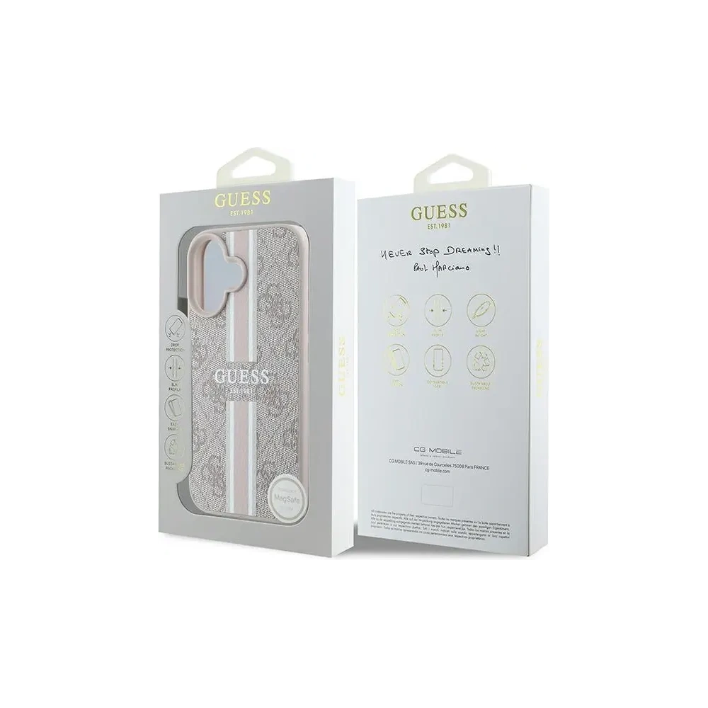 Etui Guess GUHMP16SP4RPSP Apple iPhone 16 hardcase 4G Printed Stripes MagSafe różowy/pink