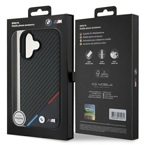 Buy BMW BMHMP16M23PUDTK Apple iPhone 16 Plus hardcase Carbon Tricolor Line MagSafe black - BMW688 - {ean13} - Home Screen Store Europe