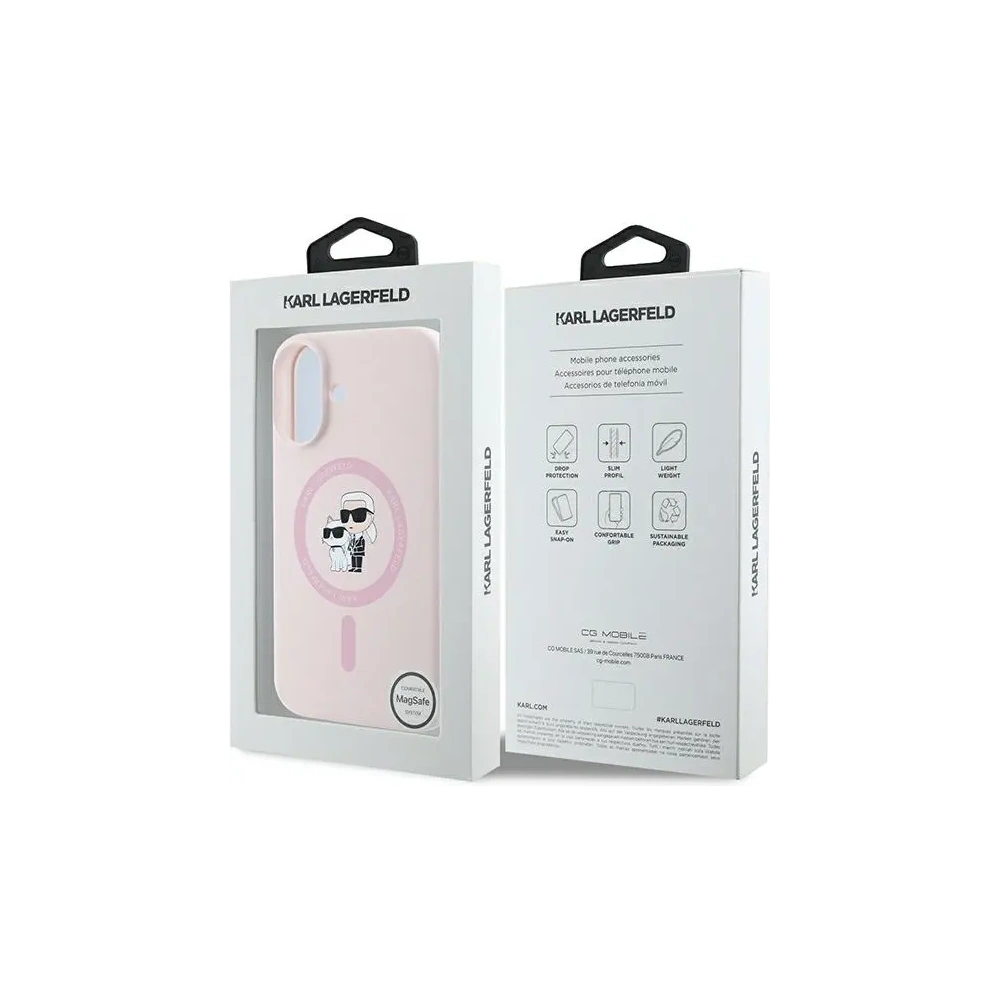 Etui Karl Lagerfeld KLHMP16SSCMKCRHP Apple iPhone 16 hardcase Silicone Karl&Choupette MagSafe różowy/pink
