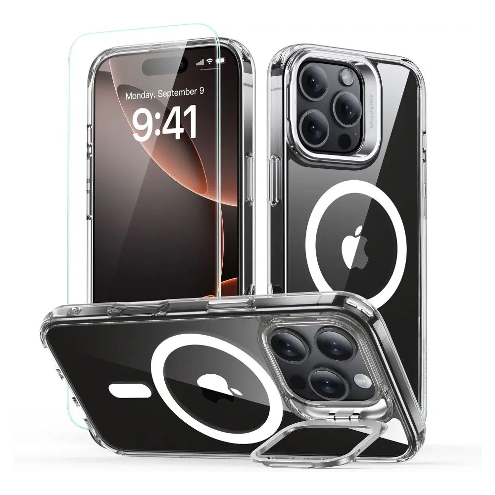 Zestaw ESR Classic Hybrid Kickstand Halolock MagSafe & Tempered Glass Apple iPhone 16 Pro Clear