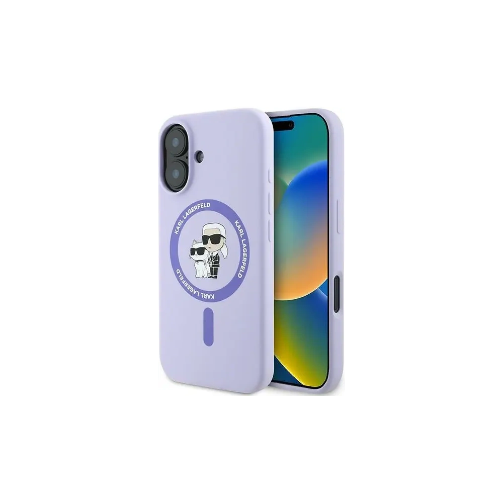 Etui Karl Lagerfeld KLHMP16SSCMKCRHU Apple iPhone 16 hardcase Silicone Karl&Choupette Ring MagSafe fioletowy/purple