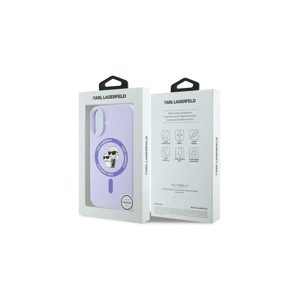Etui Karl Lagerfeld KLHMP16SSCMKCRHU Apple iPhone 16 hardcase Silicone Karl&Choupette Ring MagSafe fioletowy/purple