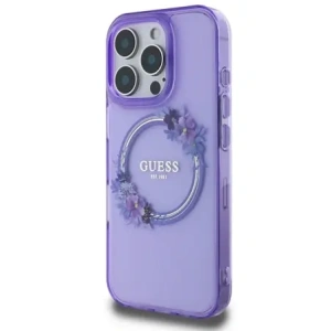 Kup Etui Guess GUHMP16LHFWFCU Apple iPhone 16 Pro hardcase IML Flowers Wreath MagSafe fioletowy/purple - GUE3629 - {ean13} - Sklep Home Screen