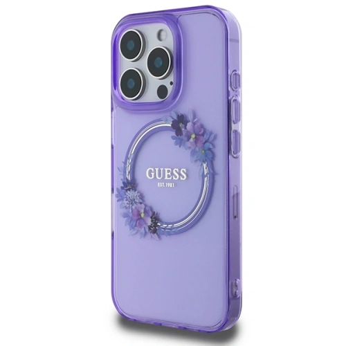 Kup Guess GUHMP16LHFWFCU Apple iPhone 16 Pro tvrdý obal IML Květy Věnec MagSafe fialový - GUE3629 - {ean13} - Sklep Home Screen
