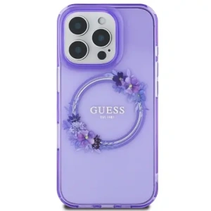 Kup Etui Guess GUHMP16LHFWFCU Apple iPhone 16 Pro hardcase IML Flowers Wreath MagSafe fioletowy/purple - GUE3629 - {ean13} - Sklep Home Screen
