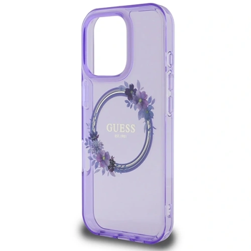 Kup Guess GUHMP16LHFWFCU Apple iPhone 16 Pro Hardcase IML Blumenkranz MagSafe lila - GUE3629 - {ean13} - Sklep Home Screen