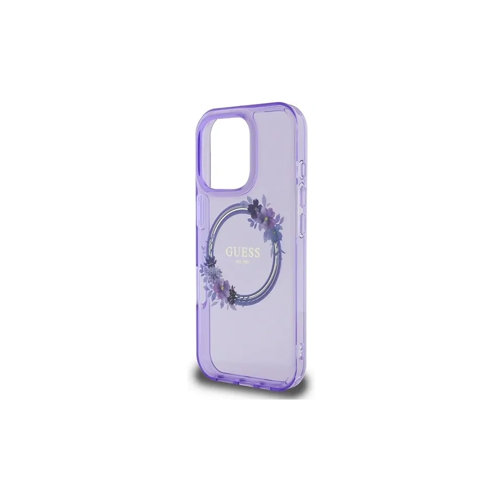 Etui Guess GUHMP16LHFWFCU Apple iPhone 16 Pro hardcase IML Flowers Wreath MagSafe fioletowy/purple