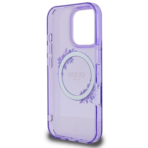 Kup Guess GUHMP16LHFWFCU Apple iPhone 16 Pro Hardcase IML Blumenkranz MagSafe lila - GUE3629 - {ean13} - Sklep Home Screen