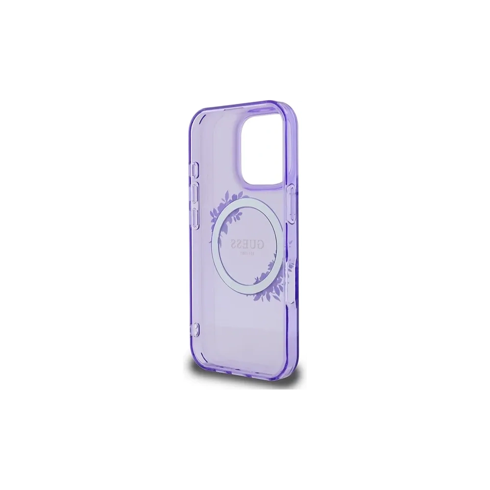 Etui Guess GUHMP16LHFWFCU Apple iPhone 16 Pro hardcase IML Flowers Wreath MagSafe fioletowy/purple