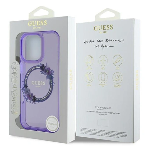Kup Guess GUHMP16LHFWFCU Apple iPhone 16 Pro Hardcase IML Blumenkranz MagSafe lila - GUE3629 - {ean13} - Sklep Home Screen