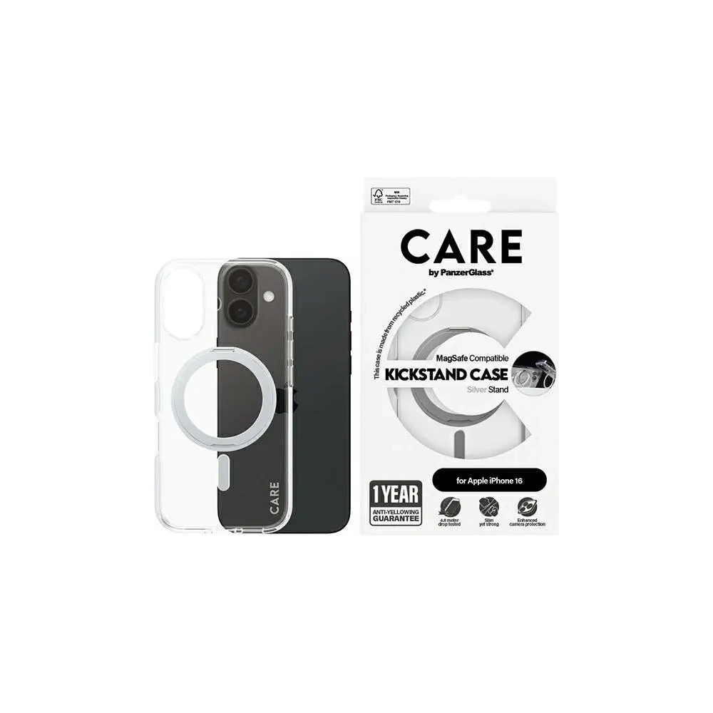 Etui CARE by PanzerGlass Feature Kickstand Case Apple iPhone 16 MagSafe srebrny/silver