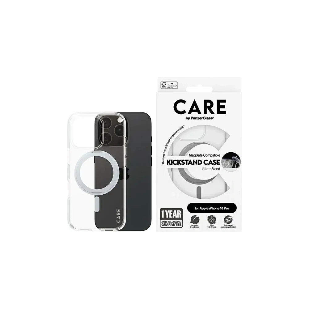 Etui CARE by PanzerGlass Feature Kickstand Case Apple iPhone 16 Pro MagSafe srebrny/silver