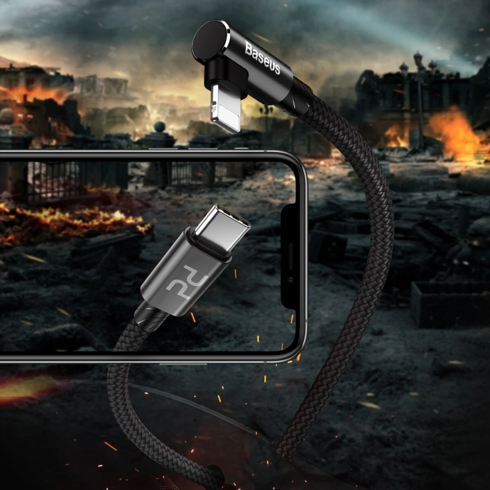 Kabel kątowy USB-C do Lightning PD Baseus MVP Elbow, 18W, 1m (czarny)