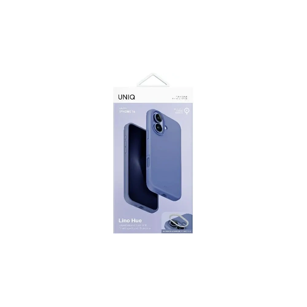 Etui UNIQ Lino Hue Apple iPhone 16 Magclick Charging niebieski/pearl blue
