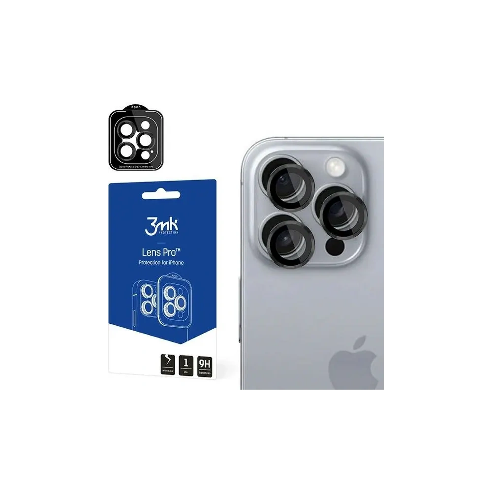 Szkło hybrydowe na obiektyw aparatu 3MK Lens Protection Pro Apple iPhone 16 Pro / 16 Pro Max Black