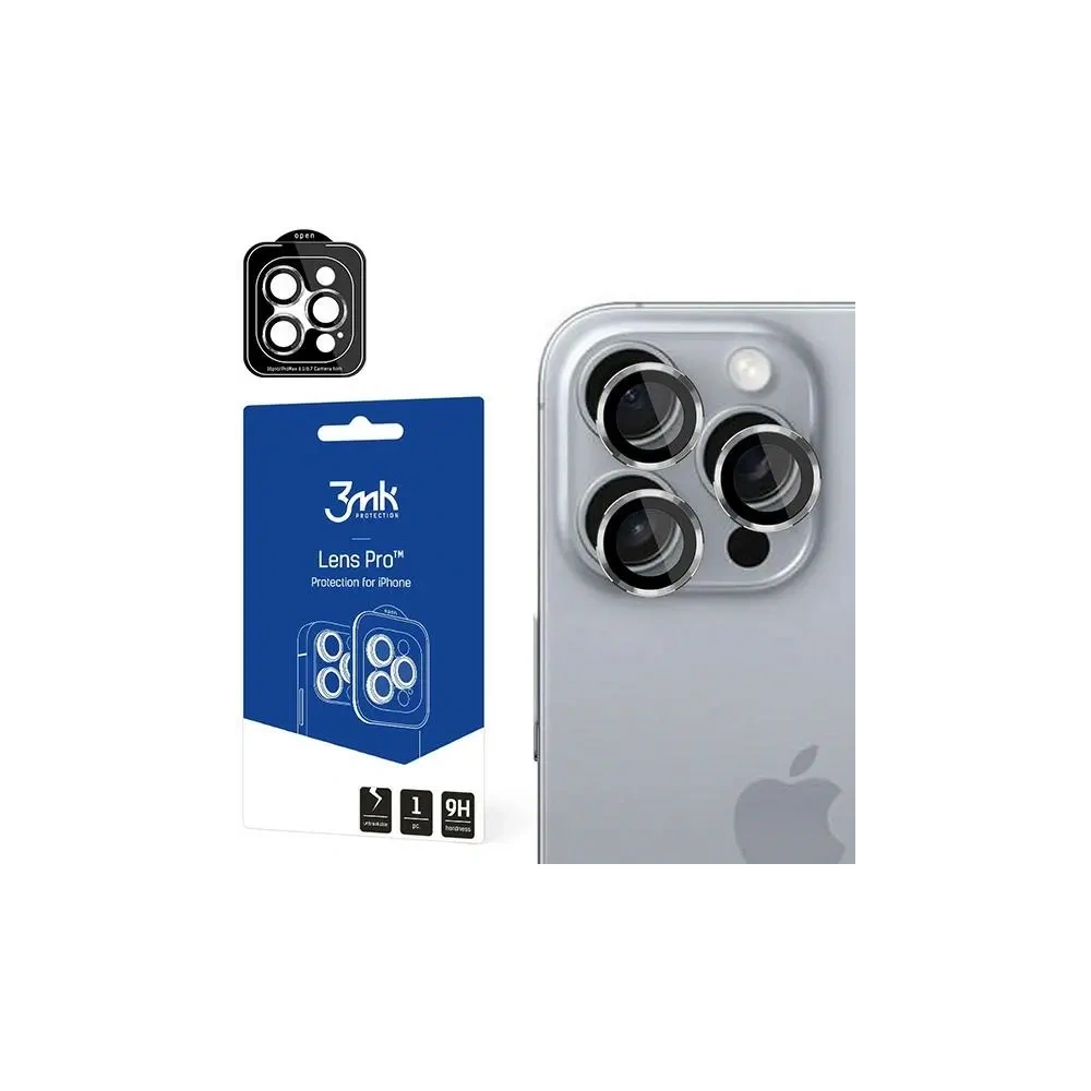 Szkło hybrydowe na obiektyw aparatu 3MK Lens Protection Pro Apple iPhone 16 Pro / 16 Pro Max Titanium Silver