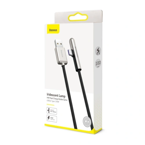 Kup Kabel kątový plochý USB-C Baseus Iridescent, Huawei SuperCharge, 40W, 1m (černý) - BSU1071BLK - {ean13} - Sklep Home Screen