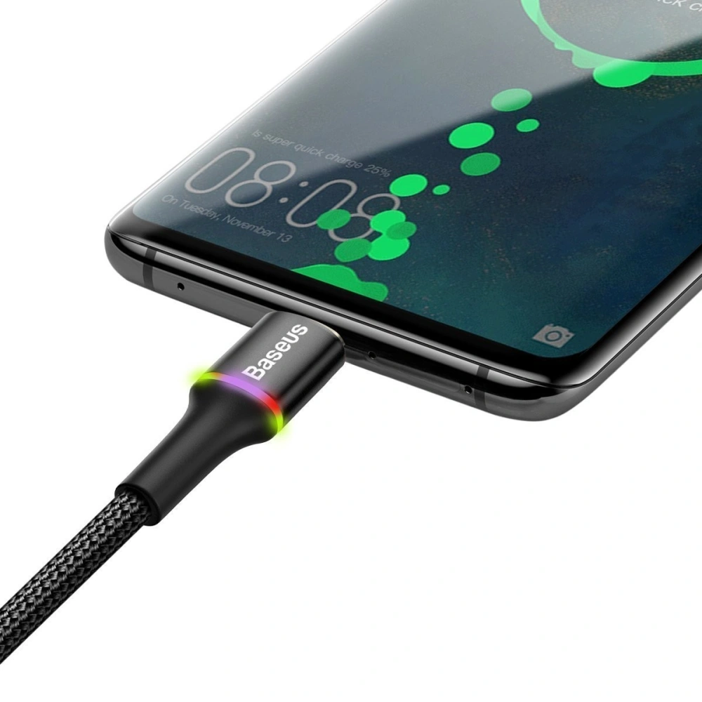 Kabel USB-C z podświetleniem LED Baseus Halo 0,25m 3A (czarny)