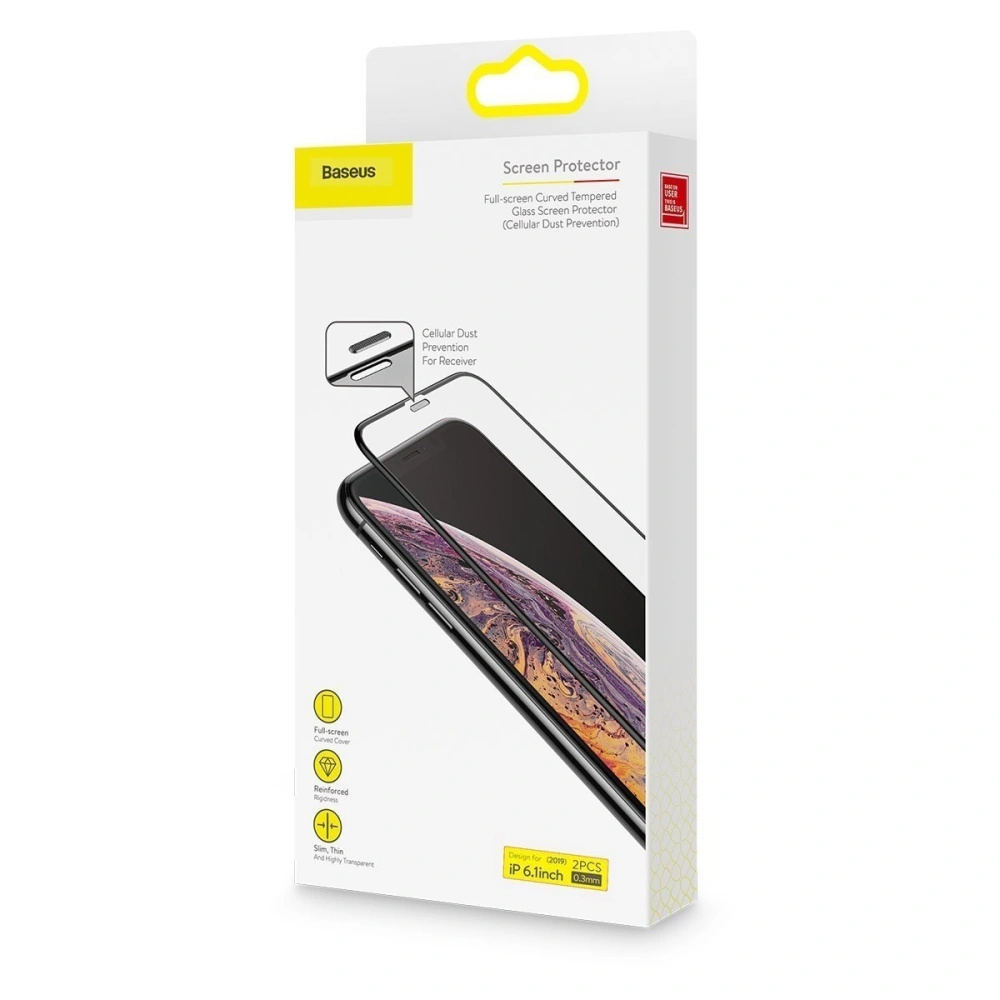 Szkło hartowane 0,3mm Baseus z osłoną głośniczka Apple iPhone XR [2 PACK]