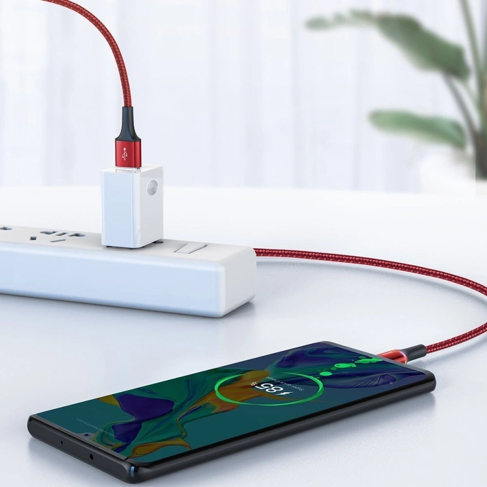 Kabel USB-C z podświetleniem LED Baseus Halo do Huawei SuperCharge, 5A, 1m, 40W (czerwony)