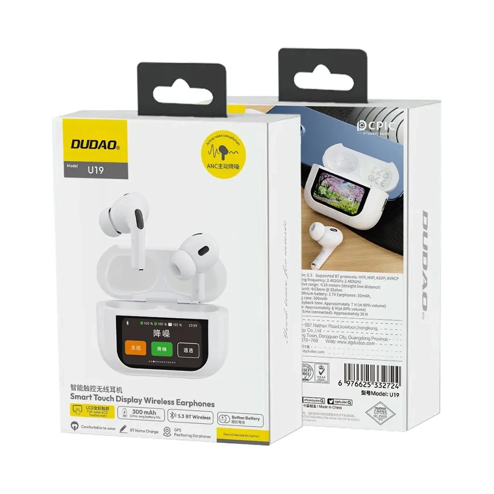 Bezprzewodowe słuchawki dokanałowe TWS Dudao U19 Bluetooth 5.3 z wyświetlaczem LED białe