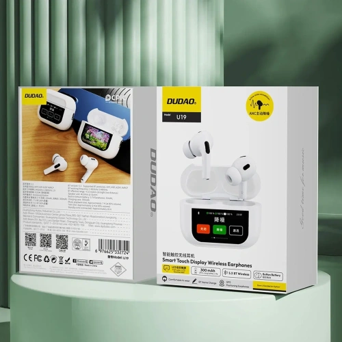 Buy TWS Dudao U19 Bluetooth 5.3 wireless in-ear headphones with LED display white - DDA351 - {ean13} - Home Screen Store Europe