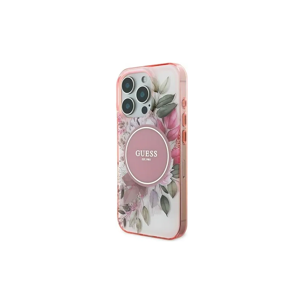 Etui Guess GUHMP16LHFWBDCEP Apple iPhone 16 Pro hardcase IML Flower & Tonal Circle MagSafe różowy/pink
