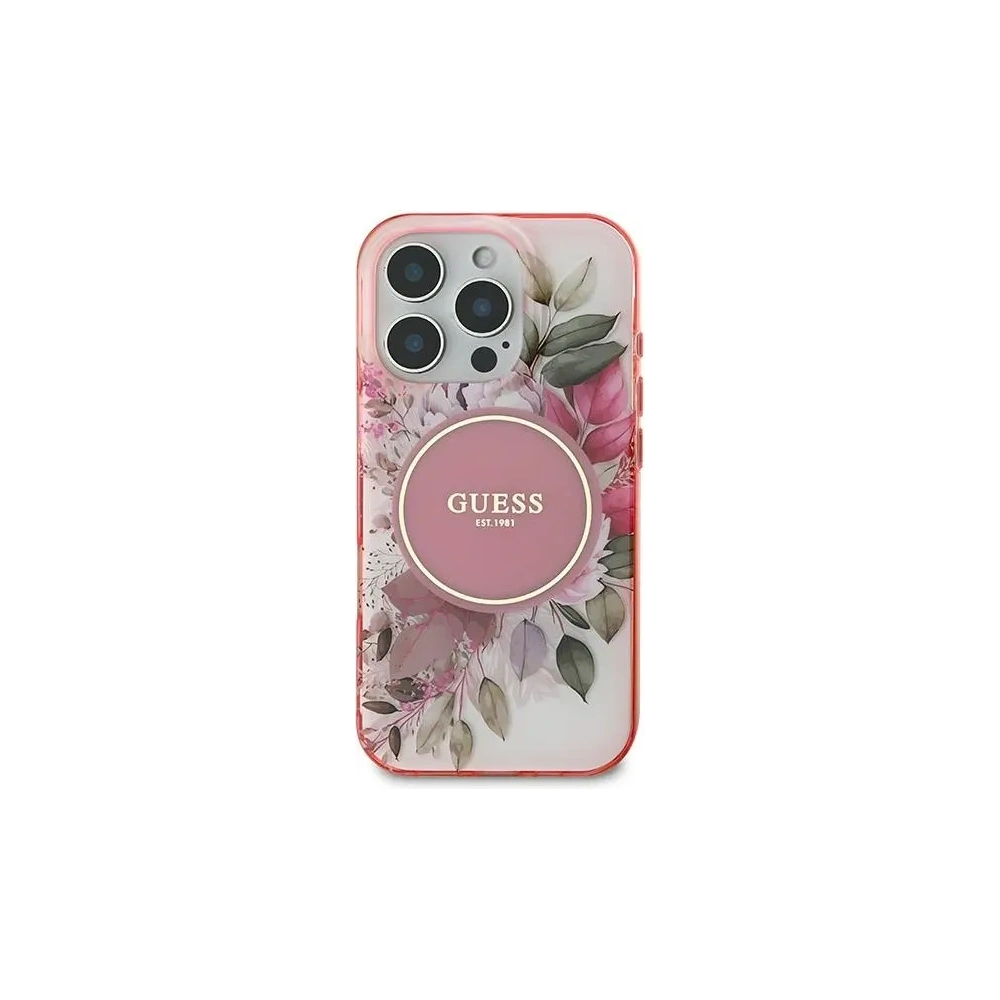 Etui Guess GUHMP16LHFWBDCEP Apple iPhone 16 Pro hardcase IML Flower & Tonal Circle MagSafe różowy/pink