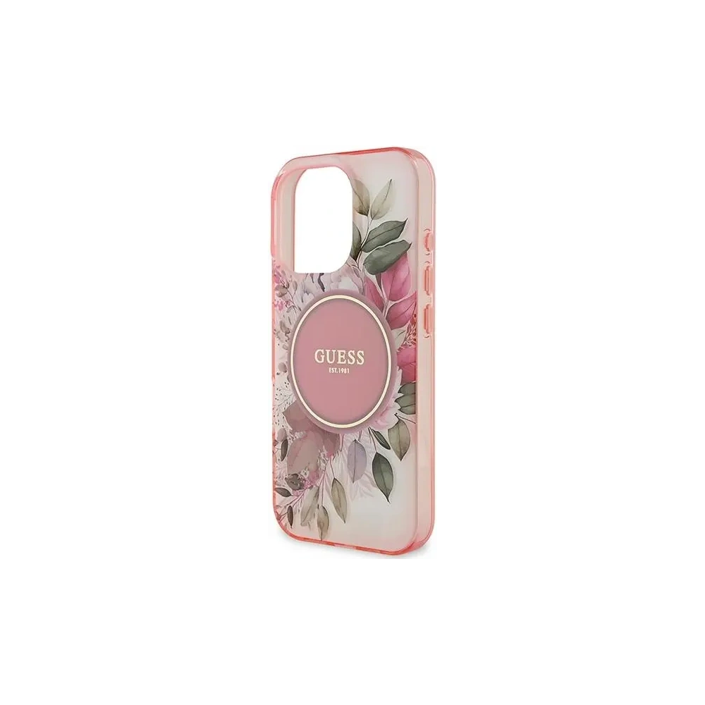 Etui Guess GUHMP16LHFWBDCEP Apple iPhone 16 Pro hardcase IML Flower & Tonal Circle MagSafe różowy/pink