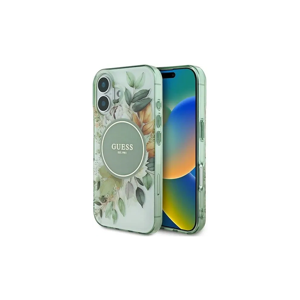 Etui Guess GUHMP16MHFWBDCEN Apple iPhone 16 Plus hardcase IML Flower & Tonal Circle MagSafe zielony/green