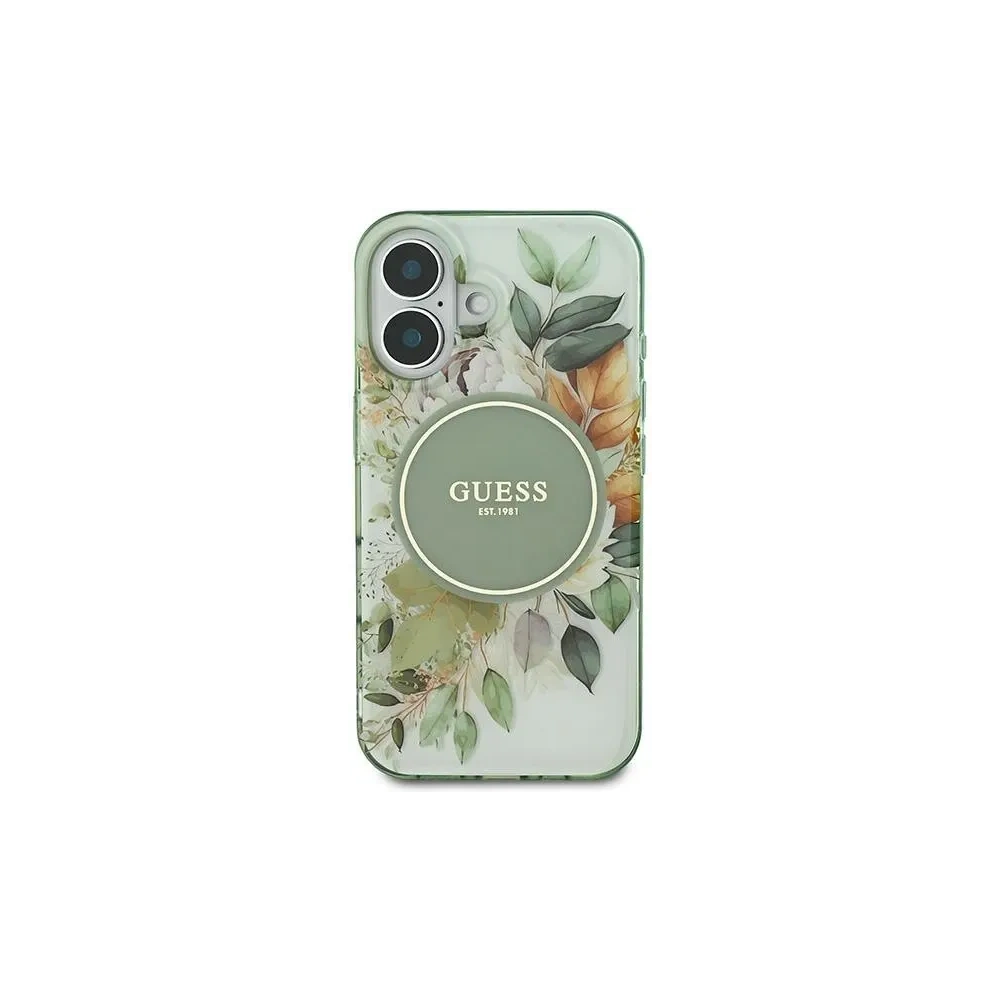 Etui Guess GUHMP16MHFWBDCEN Apple iPhone 16 Plus hardcase IML Flower & Tonal Circle MagSafe zielony/green