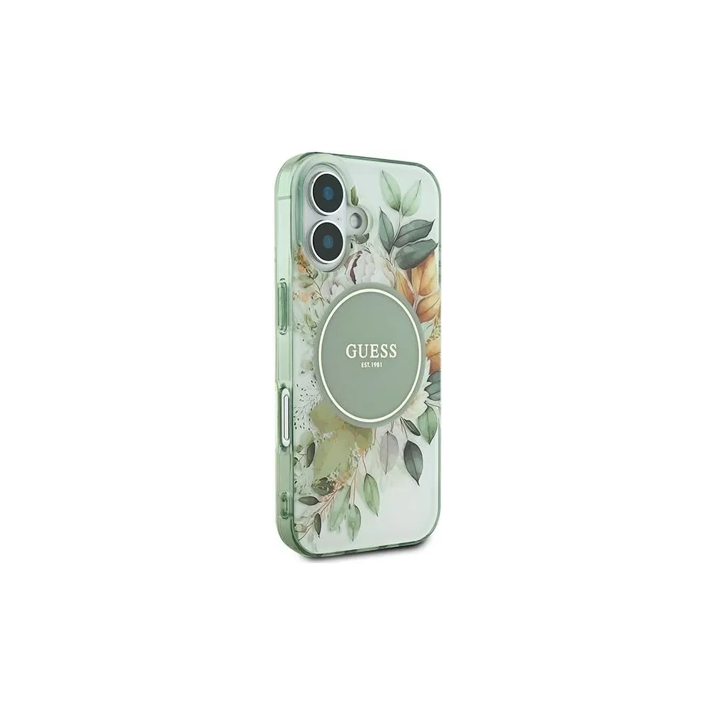 Etui Guess GUHMP16MHFWBDCEN Apple iPhone 16 Plus hardcase IML Flower & Tonal Circle MagSafe zielony/green