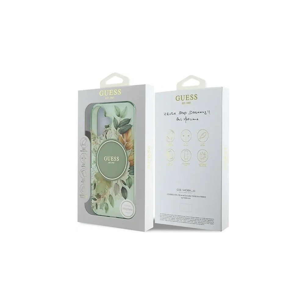 Etui Guess GUHMP16MHFWBDCEN Apple iPhone 16 Plus hardcase IML Flower & Tonal Circle MagSafe zielony/green