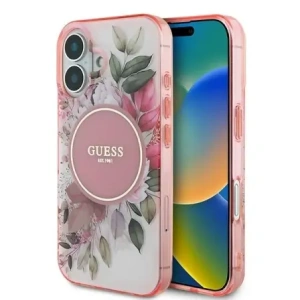 Buy Guess GUHMP16MHFWBDCEP Apple iPhone 16 Plus hardcase IML Flower & Tonal Circle MagSafe pink - GUE3632 - {ean13} - Home Screen Store Europe